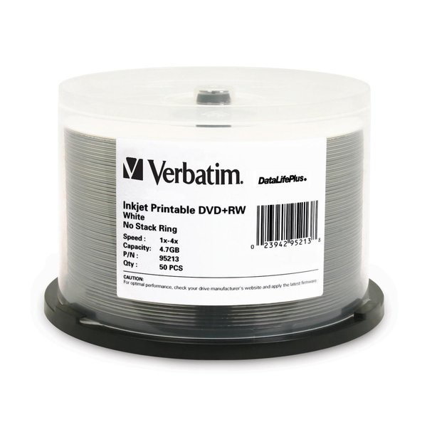 Verbatim 50Pk Dvd+Rw 4.7Gb 4X Wht Inkjet Hub 95213
